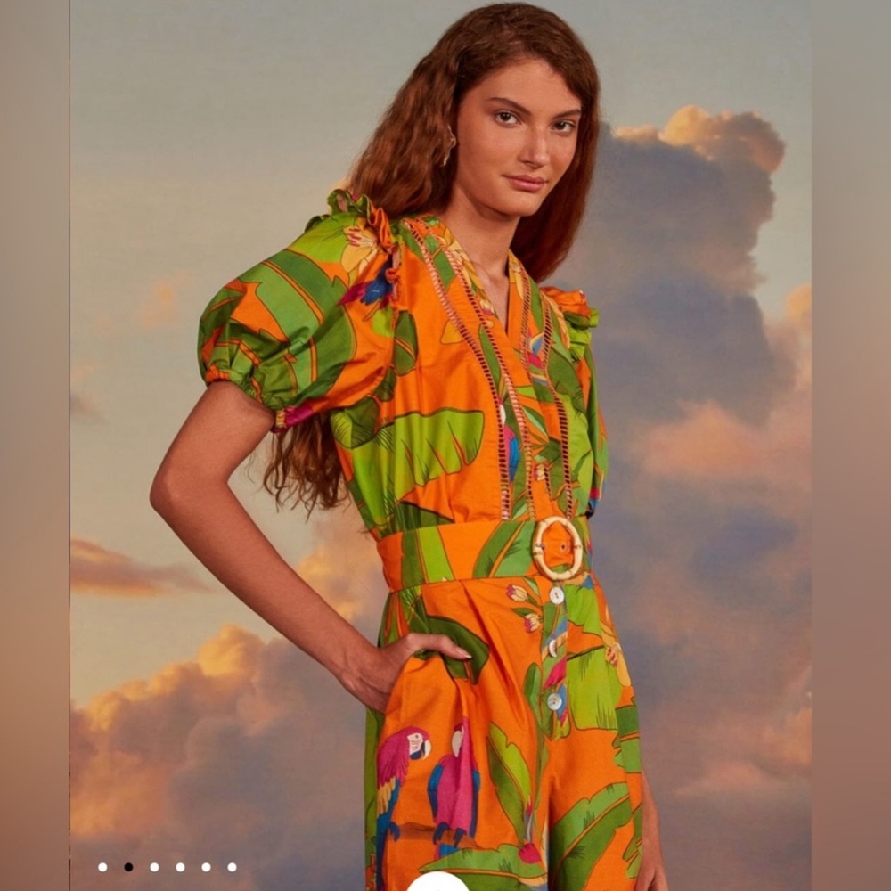 FARM RIO 🔥🌴Fresh Macaw  Orange Romper